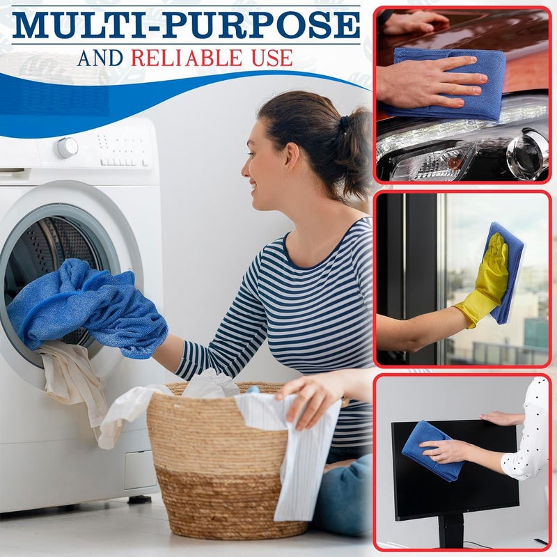 Reluen Huck Towels -12 Pack 24"x16.5" Cotton Blue Shop Towels - Large Cotton Rags for Cleaning, Reusable Cloths for Kitchen, Bar, Garage, Housekeeping | Absorbent Cleaning Cloths for Wiping & Polishing - Image 5